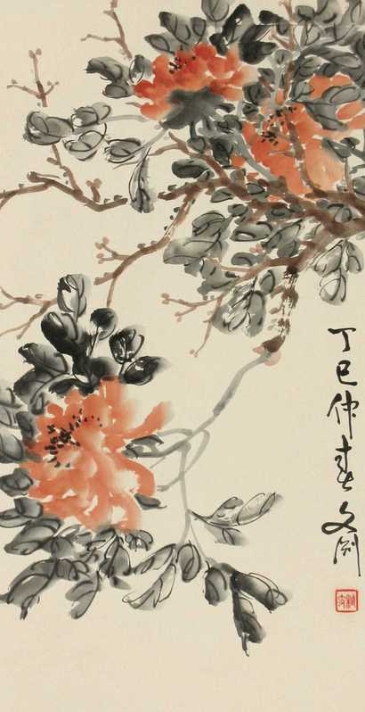 凌文渊 丁巳（1917年）作 花卉 立轴